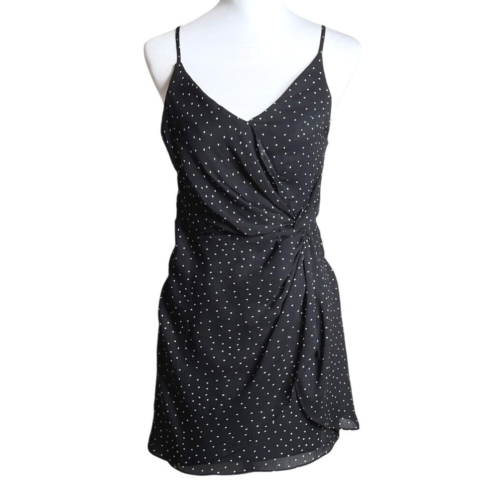 Lulus Polka Dot Faux Wrap Mini Dress Black Womens Size XS‎